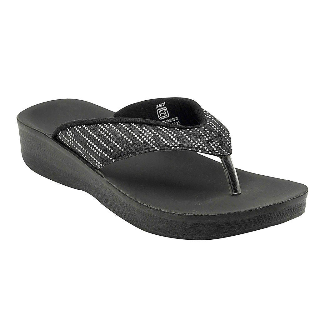 Aerowalk Women Black V-Shape Sandal with Polka Dotted Upper (0823_BLACK)