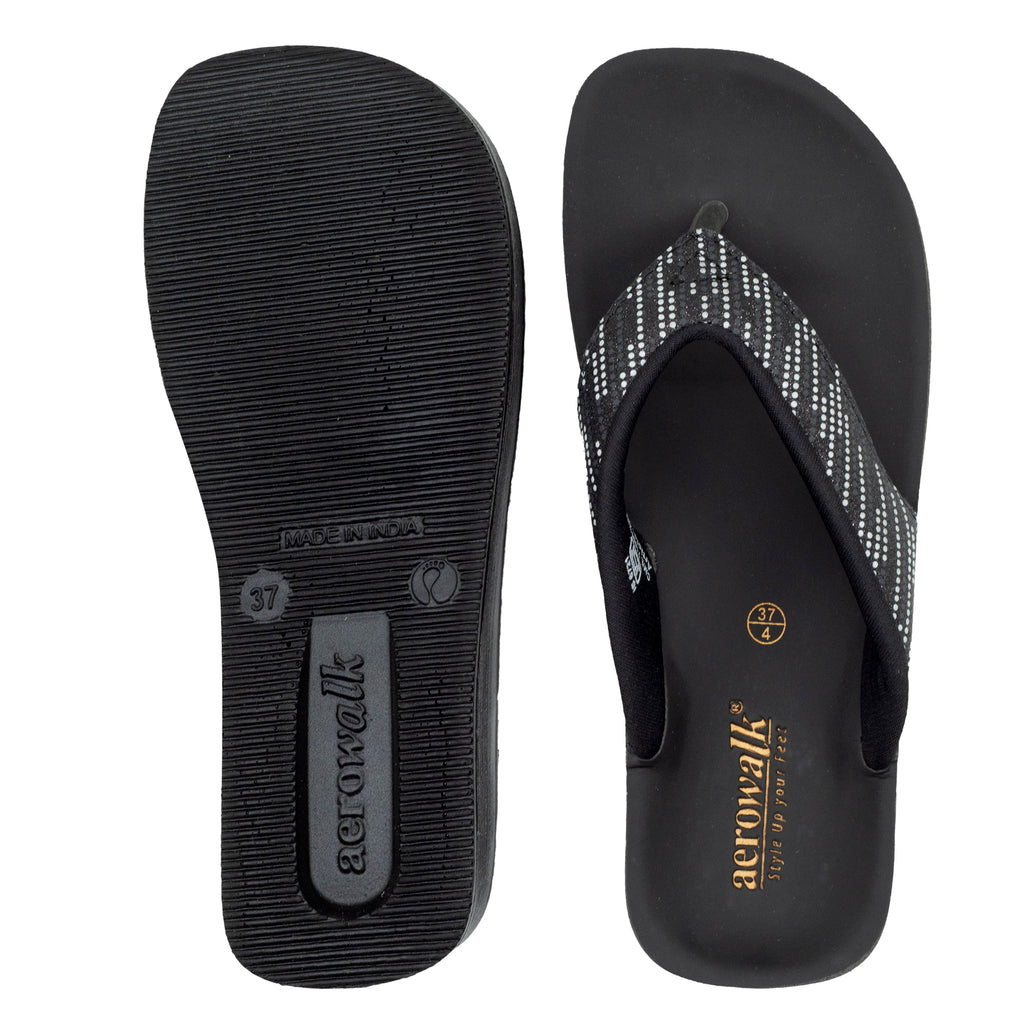 Aerowalk Women Black V-Shape Sandal with Polka Dotted Upper (0823_BLACK)