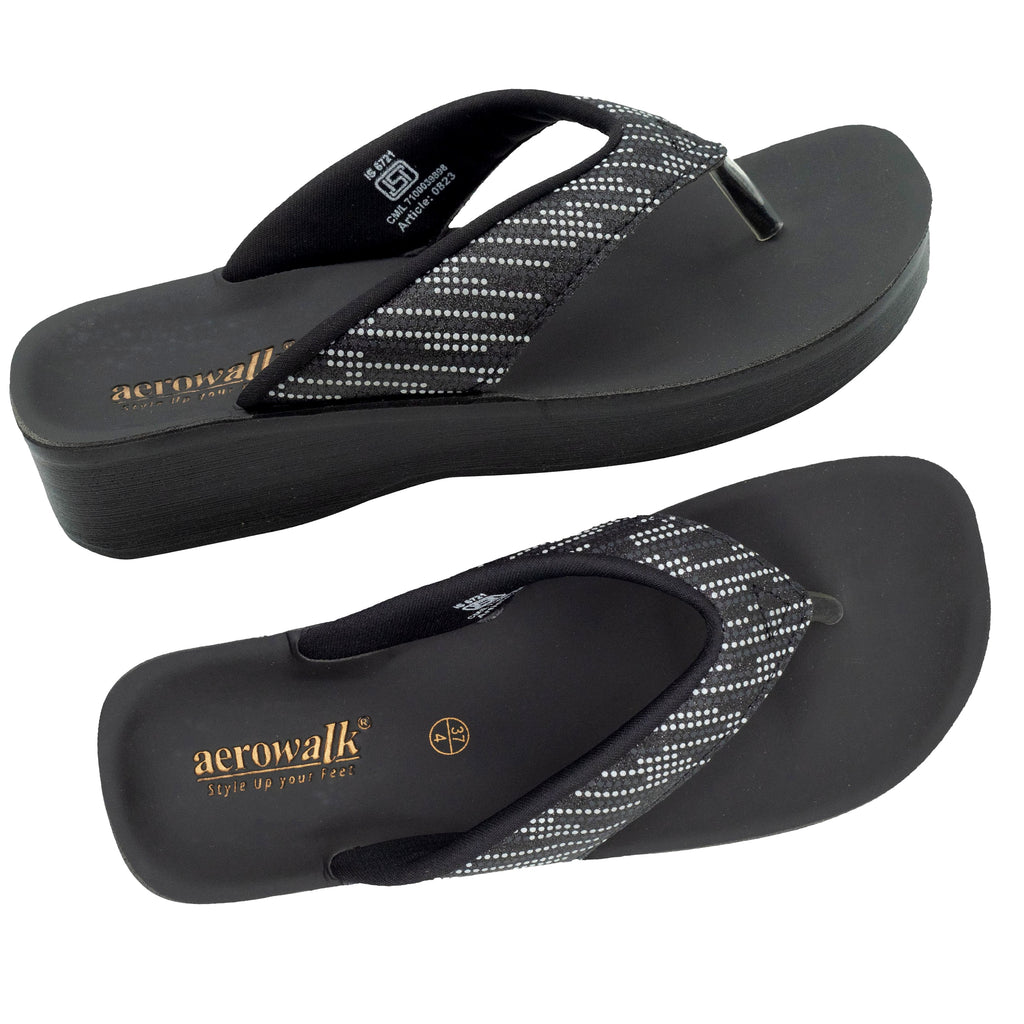 Aerowalk Women Black V-Shape Sandal with Polka Dotted Upper (0823_BLACK)