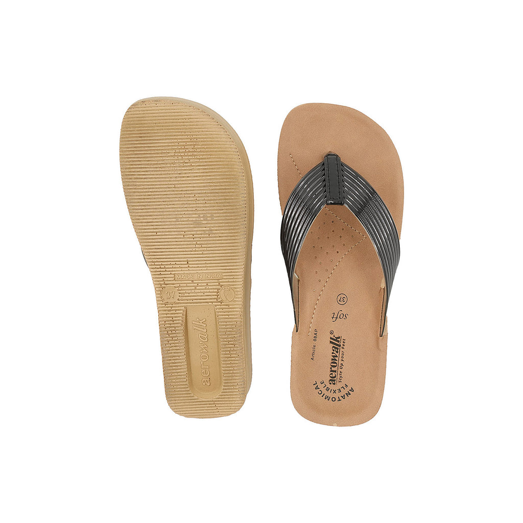 Aerowalk Women Slipper #08AP - BLACK