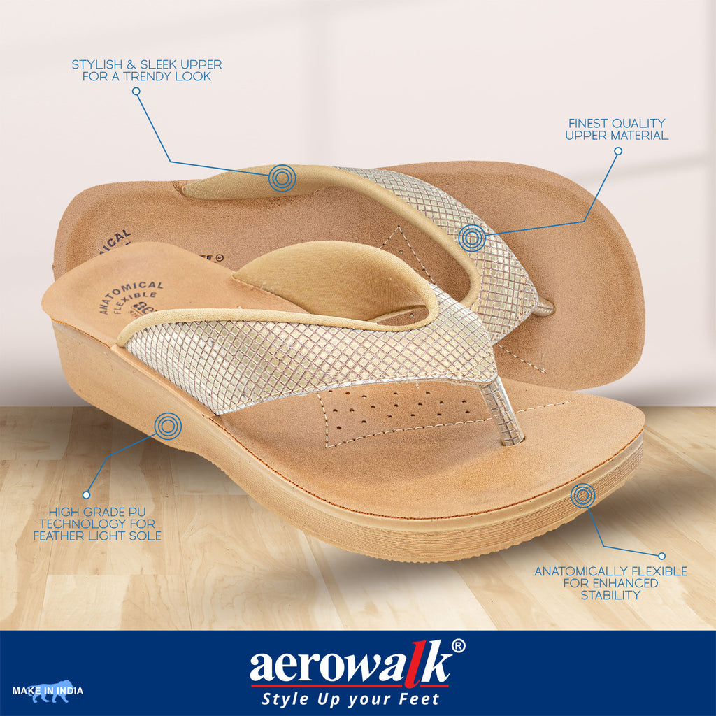 Aerowalk Women Gold Slip-On Sandal with Checkered Upper (08FK_GOLD)