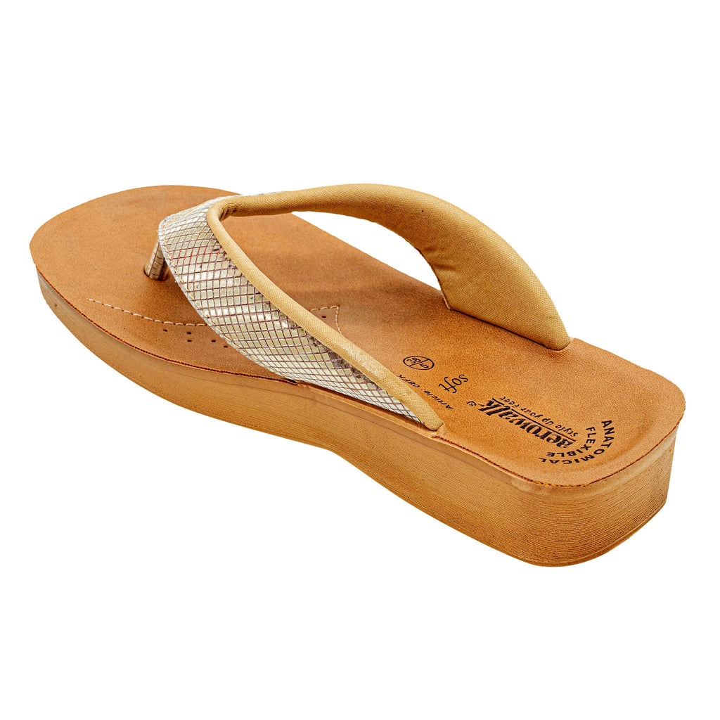 Aerowalk Women Gold Slip-On Sandal with Checkered Upper (08FK_GOLD)