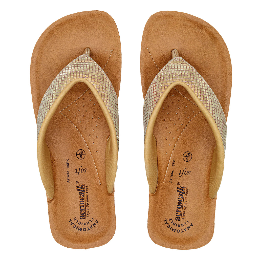 Aerowalk Women Gold Slip-On Sandal with Checkered Upper (08FK_GOLD)