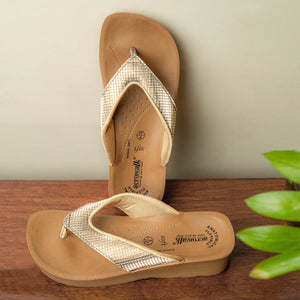 Aerowalk Women Gold Slip-On Sandal with Checkered Upper (08FK_GOLD)