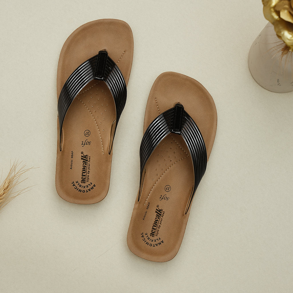 Aerowalk Women Slipper #08AP - BLACK