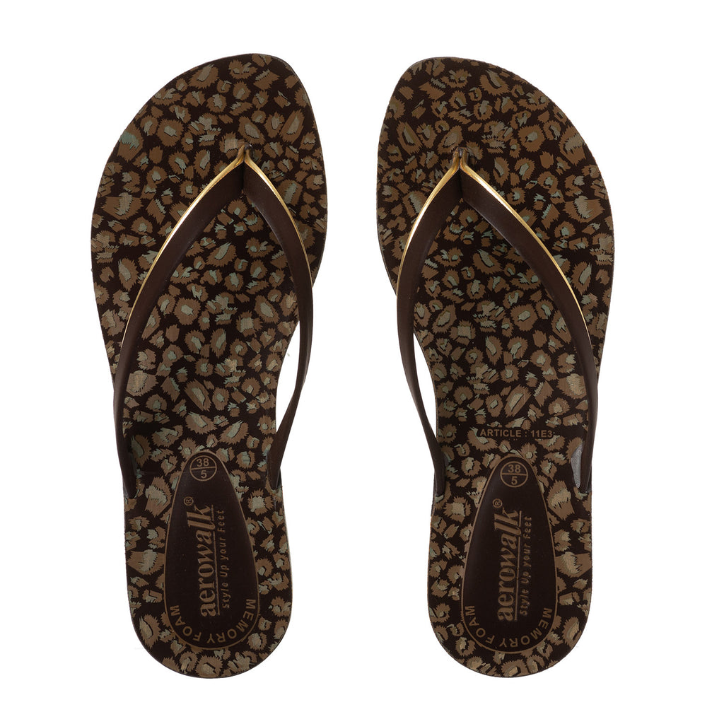 Aerowalk Women Brown Printed Slipper (11E3_BROWN)