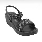 Aerowalk Women Black Slip-on Sandal with Stylish & Sequined Upper (AT07_BLACK)