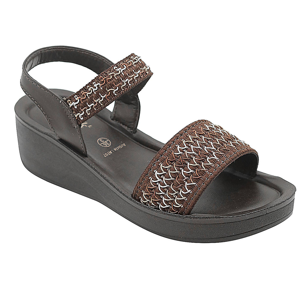 Aerowalk Women Brown Slip-on Sandal with Stylish & Sequined Upper (AT07_BROWN)