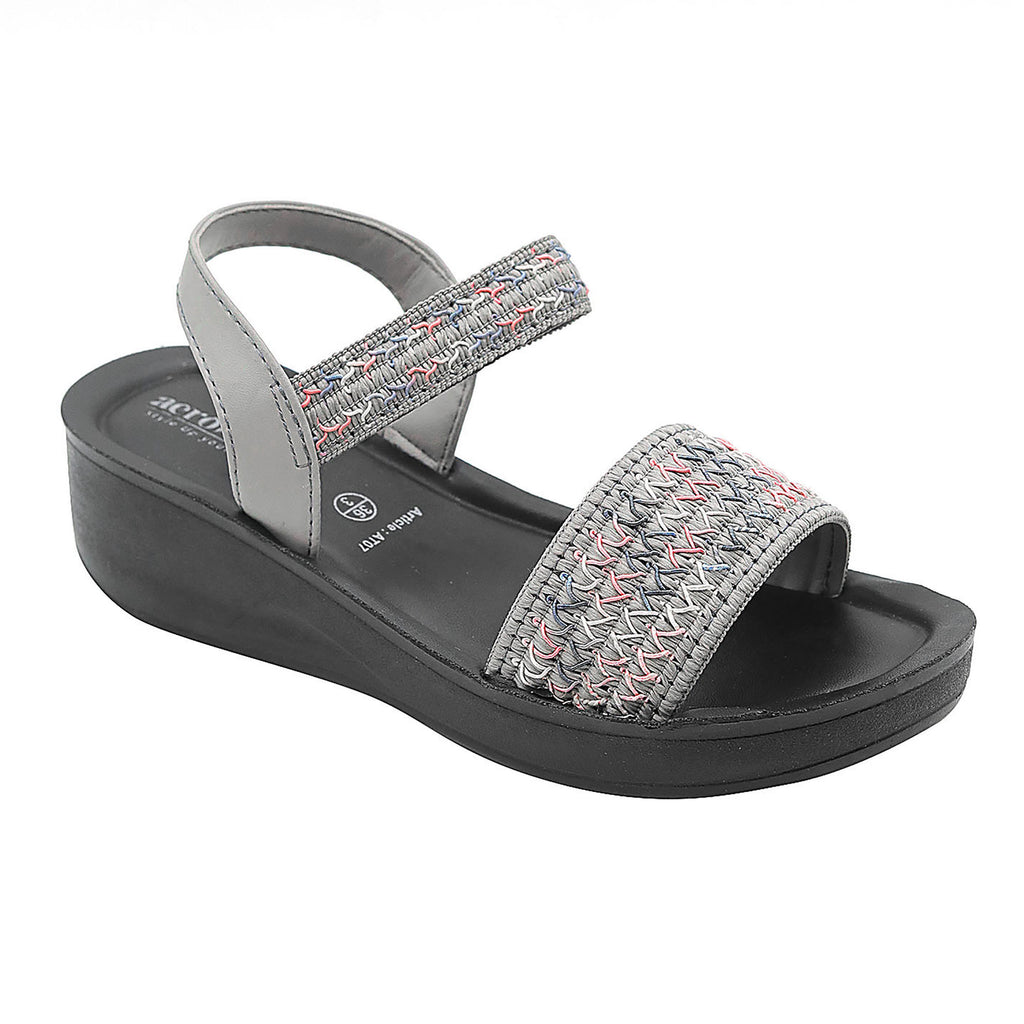 Aerowalk Women Grey Slip-on Sandal with Stylish & Sequined Upper (AT07_GREY)