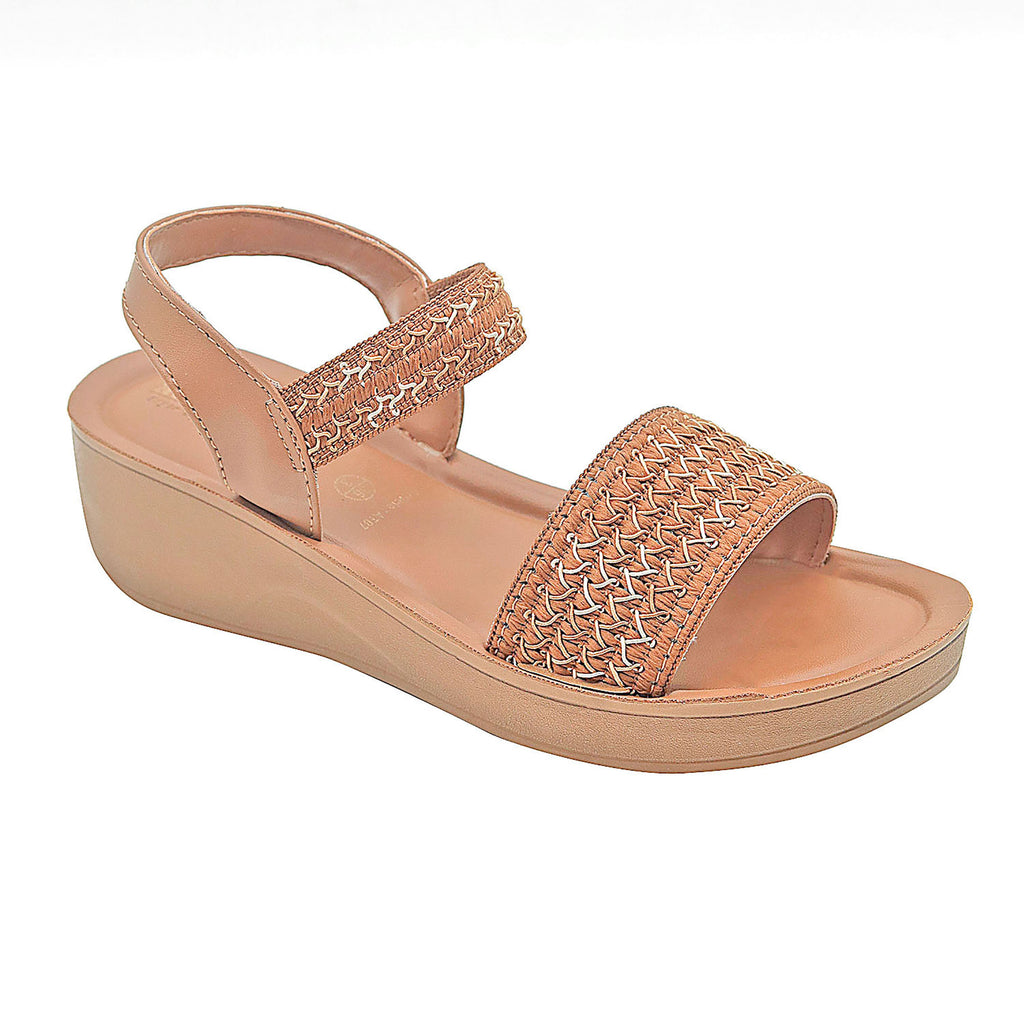Aerowalk Women Tan Slip-on Sandal with Stylish & Sequined Upper (AT07_TAN)