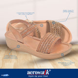 Aerowalk Women Tan Slip-on Sandal with Stylish & Sequined Upper (AT07_TAN)
