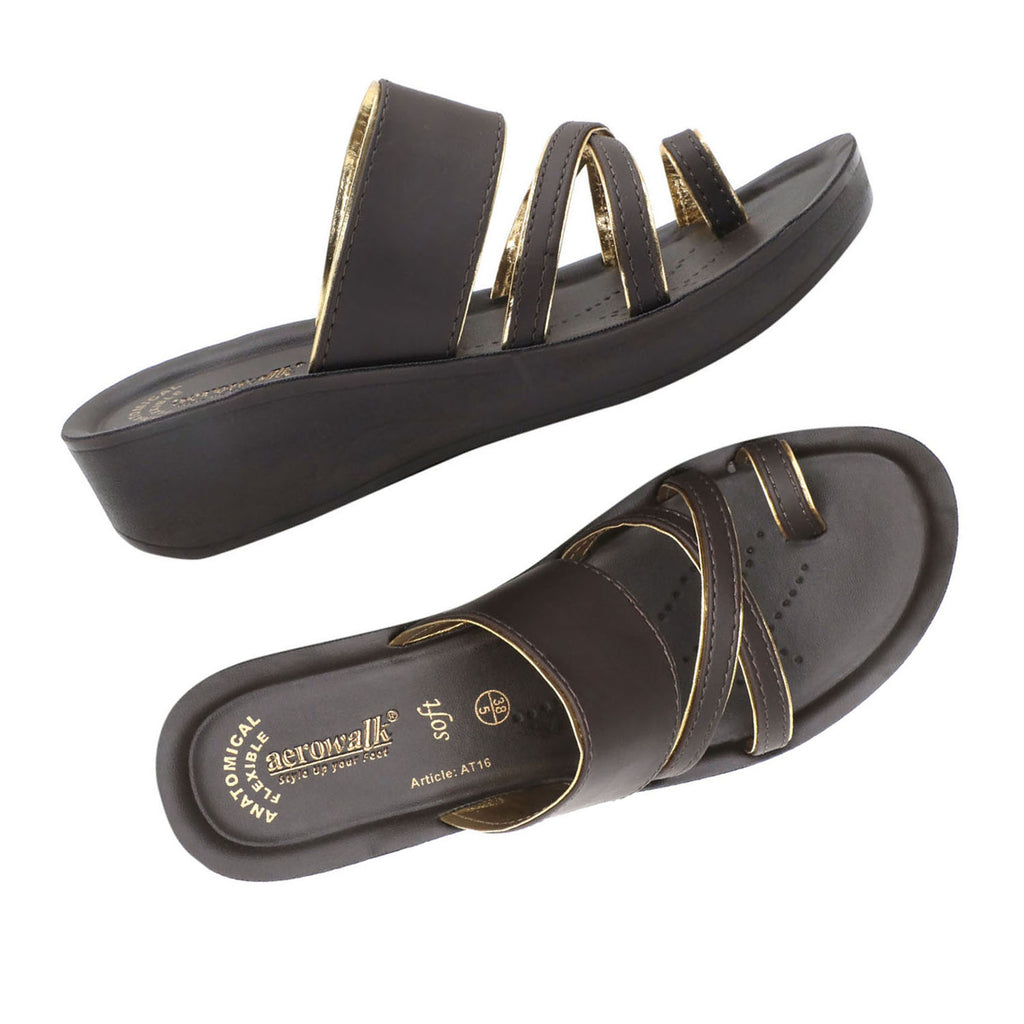 Aerowalk Women Brown Toe Ring  Sandal with Slip-on Closure (AT16_BROWN)