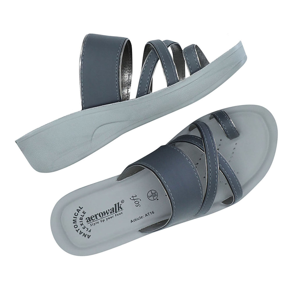 Aerowalk Women Grey Toe Ring  Sandal with Slip-on Closure (AT16_GREY)