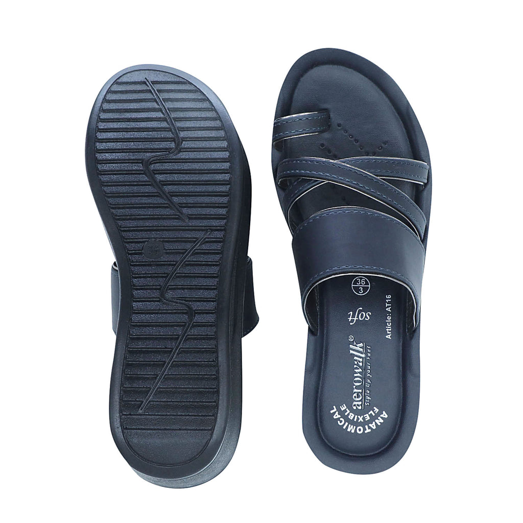 AEROWALK WOMEN NAVY BLUE TOE RING SANDAL WITH SLIP-ON CLOSURE (AT16_N.BLUE)