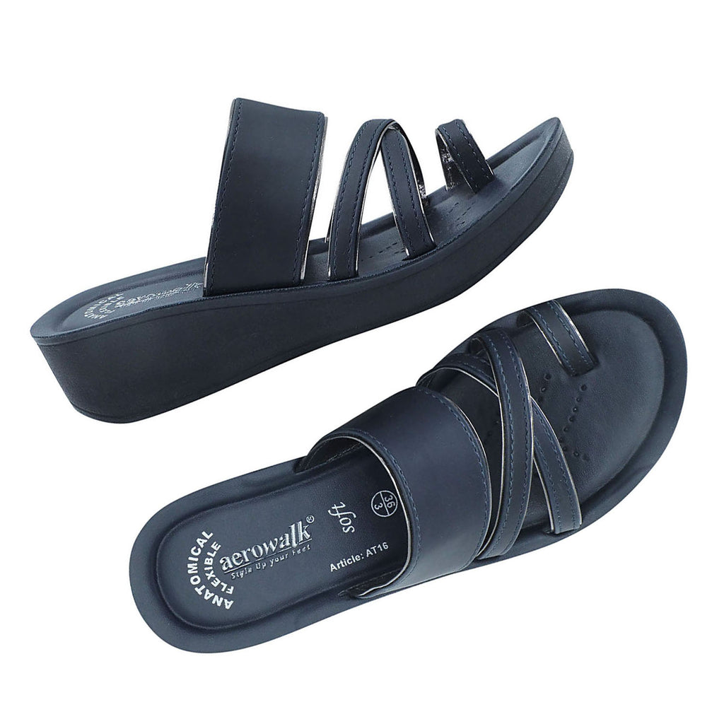 Aerowalk Women Navy Blue Toe Ring  Sandal with Slip-on Closure (AT16_N.BLUE)