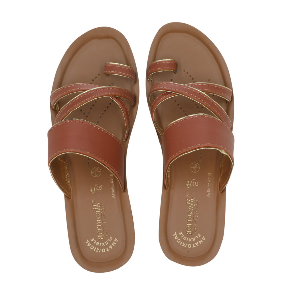 Aerowalk Women Tan Toe Ring  Sandal with Slip-on Closure (AT16_TAN)