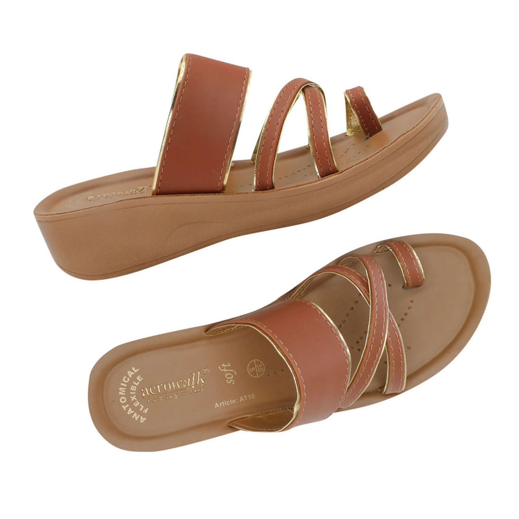 Aerowalk Women Tan Toe Ring  Sandal with Slip-on Closure (AT16_TAN)