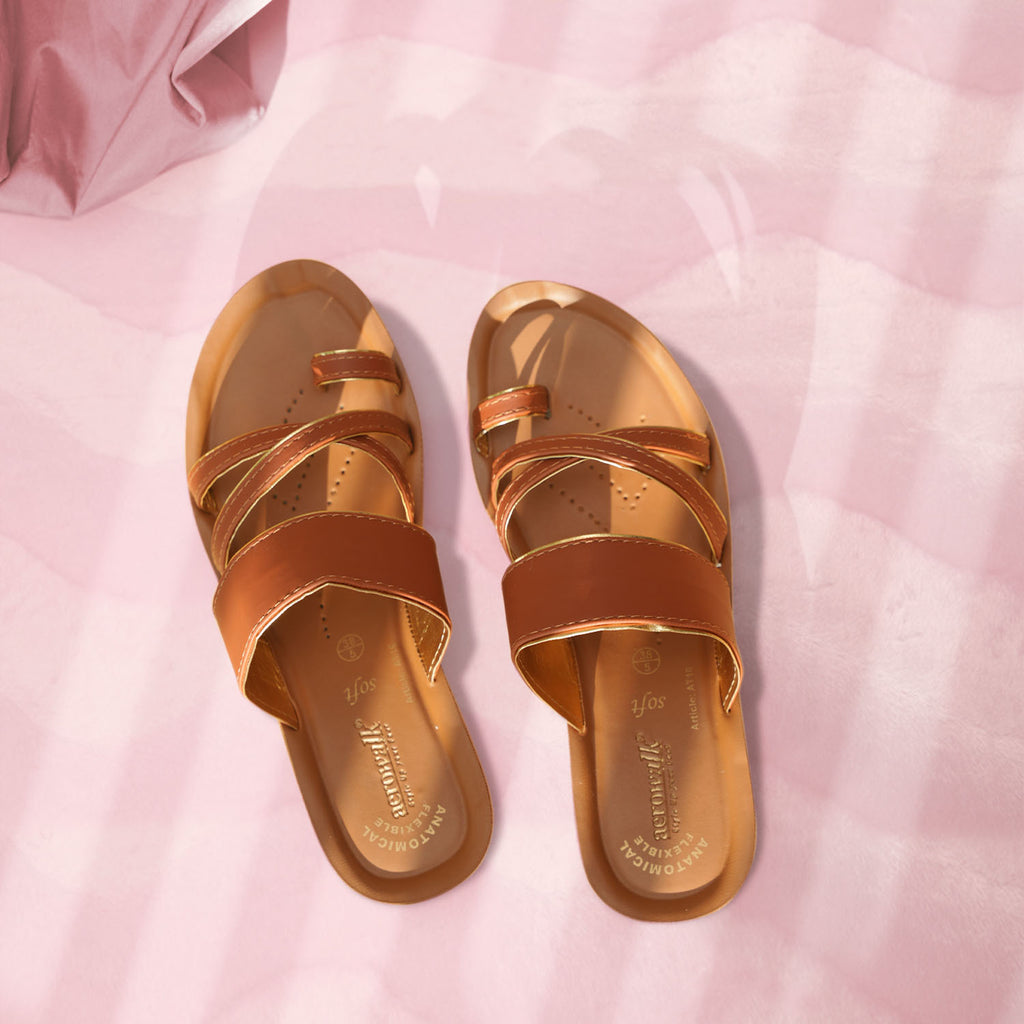 Aerowalk Women Tan Toe Ring  Sandal with Slip-on Closure (AT16_TAN)