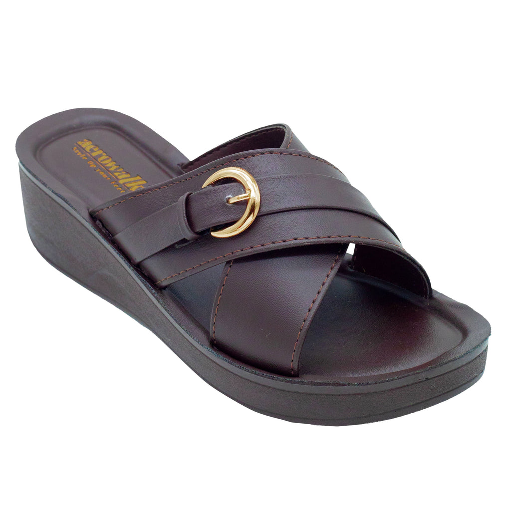 Aerowalk Women Brown Open Toe Sandal with Buckle Styling Upper (AT19_BROWN)