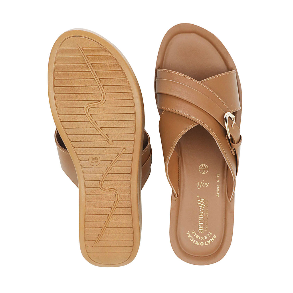 Aerowalk Women Tan Open Toe Sandal with Buckle Styling Upper (AT19_TAN)