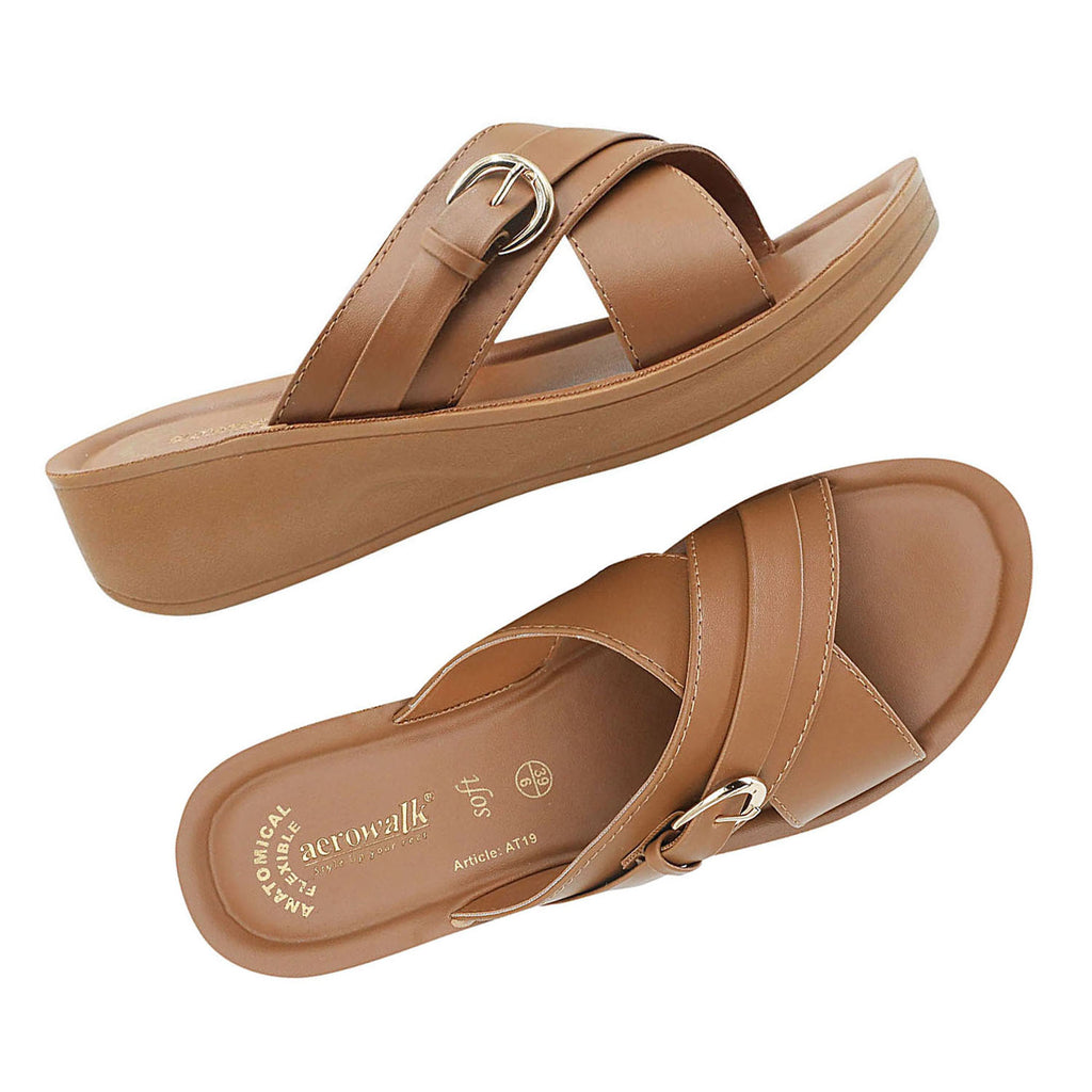 Aerowalk Women Tan Open Toe Sandal with Buckle Styling Upper (AT19_TAN)