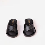 Aerowalk Women Black Open Toe Slip-on Sandal with Striped Upper (AT28_BLACK)