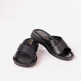 Aerowalk Women Black Open Toe Slip-on Sandal with Striped Upper (AT28_BLACK)