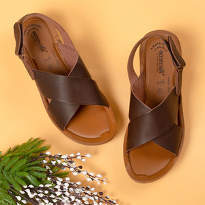 Aerowalk Women Brown Wedges Sandal with Velcro Closure (AT34_BROWN)
