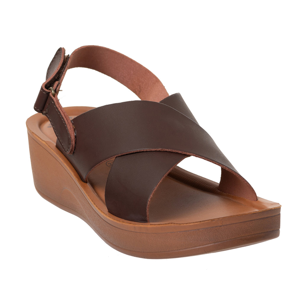 Aerowalk Women Brown Wedges Sandal with Velcro Closure (AT34_BROWN)
