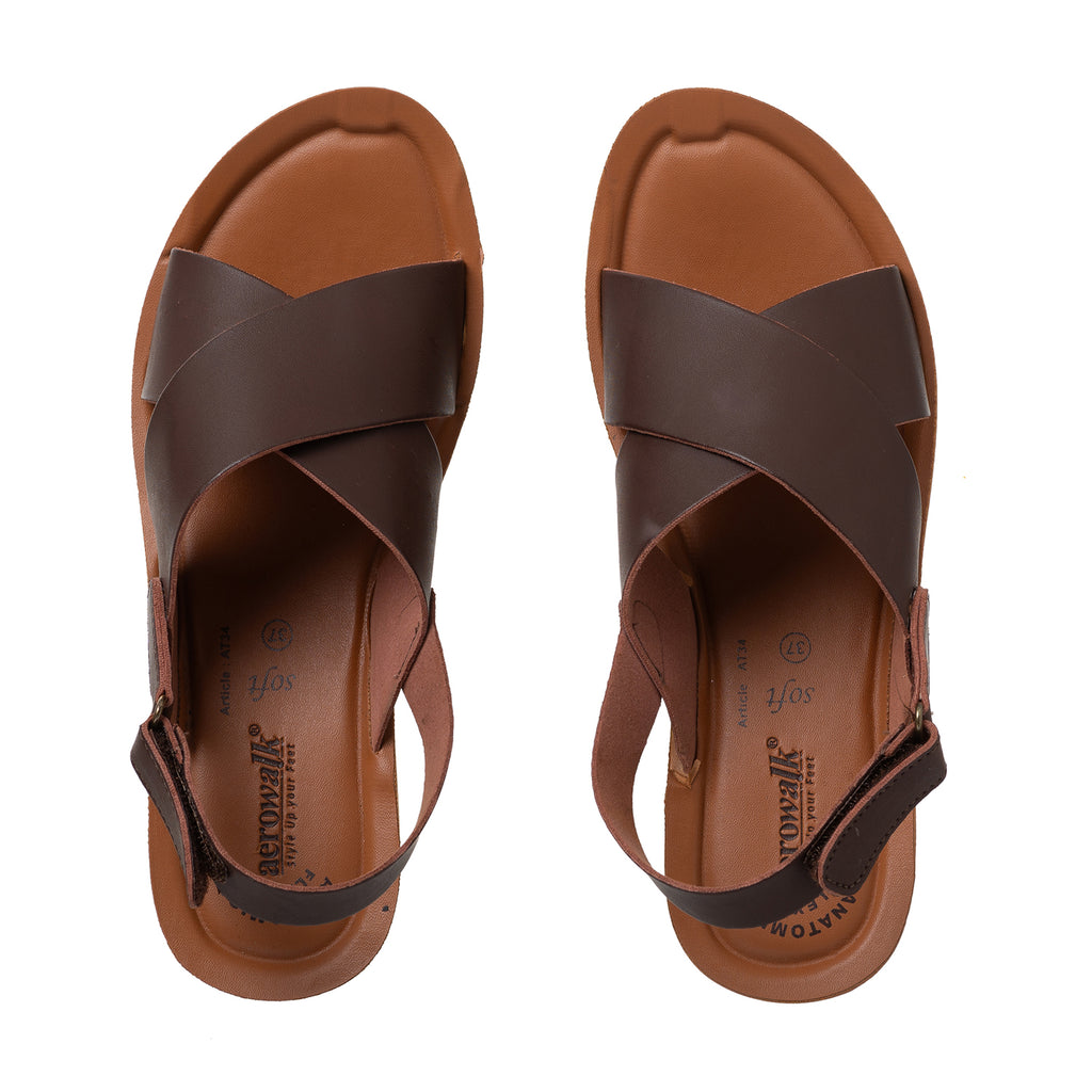 Aerowalk Women Brown Wedges Sandal with Velcro Closure (AT34_BROWN)