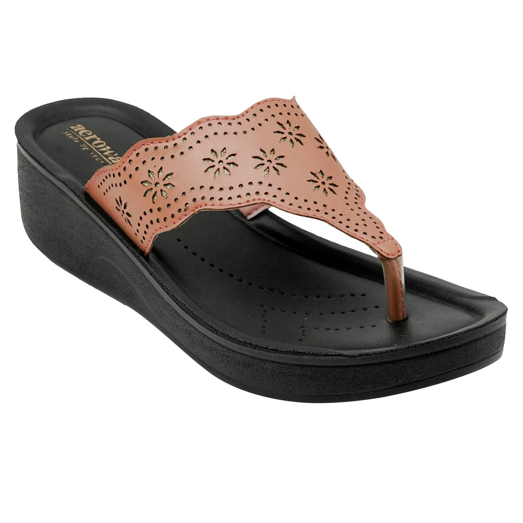 Aerowalk Women Pink V-Shape Sandal with Laser Cut Upper (AT40_PINK)
