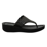 Aerowalk Women Black Slip-on Sandal with Laser-cut Upper (AT68_BLACK)
