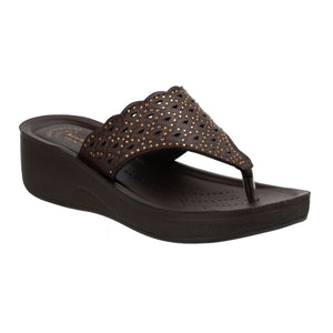 Aerowalk Women Brown Slip-on Sandal with Laser-cut Upper (AT68_BROWN)