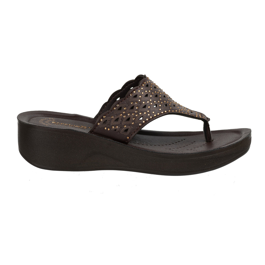 Aerowalk Women Brown Slip-on Sandal with Laser-cut Upper (AT68_BROWN)