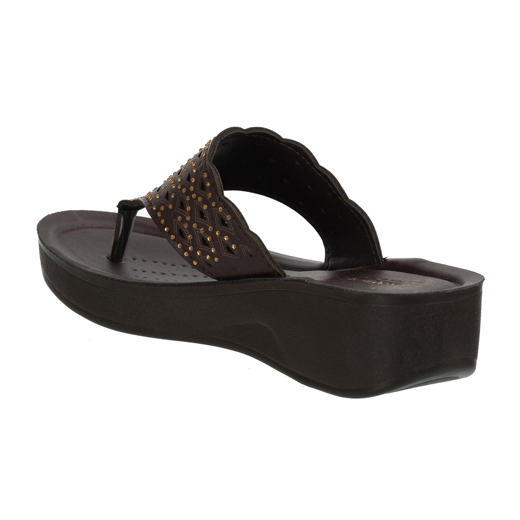 Aerowalk Women Brown Slip-on Sandal with Laser-cut Upper (AT68_BROWN)