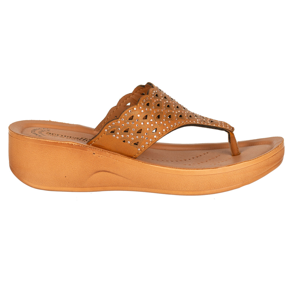 Aerowalk Women Camel Slip-on Sandal with Laser-cut Upper (AT68_CAMEL)