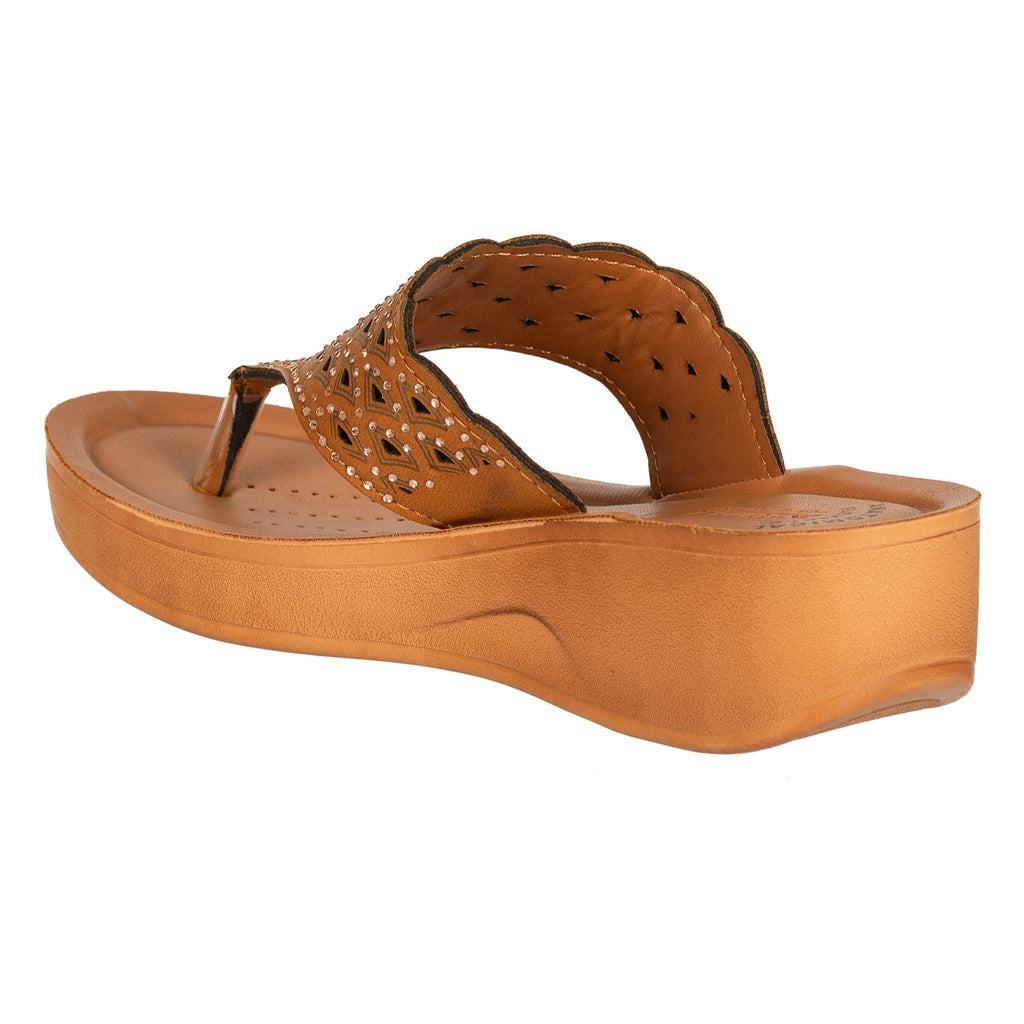 Aerowalk Women Camel Slip-on Sandal with Laser-cut Upper (AT68_CAMEL)