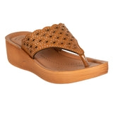 Aerowalk Women Camel Slip-on Sandal with Laser-cut Upper (AT68_CAMEL)