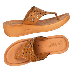 Aerowalk Women Camel Slip-on Sandal with Laser-cut Upper (AT68_CAMEL)