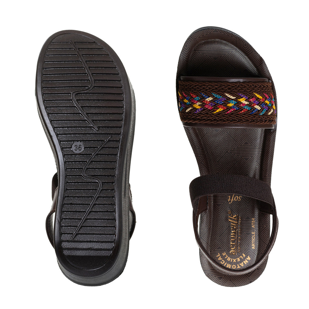 Aerowalk Women Brown Wedges Sandal (AT84_BROWN)