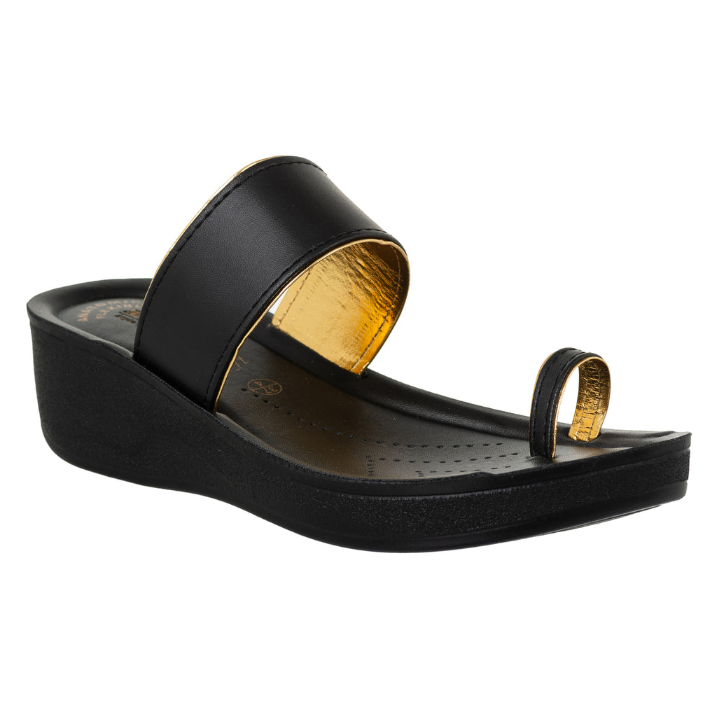 Aerowalk Women Black Toe Ring Sandal With Slip-on Closure (ATB1_BLACK)