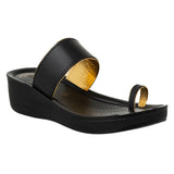 Aerowalk Women Black Toe Ring Sandal With Slip-on Closure (ATB1_BLACK)