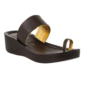 Aerowalk Women Black Toe Ring Sandal With Slip-on Closure (ATB1_BROWN)