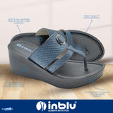 Inblu Women Navy Blue Wedges Sandal with Checkered Printed and Buckle Styling Upper (AX08_N.BLUE)