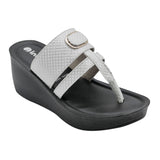 Inblu Women White Wedges Sandal with Checkered Printed and Buckle Styling Upper (AX08_WHITE)
