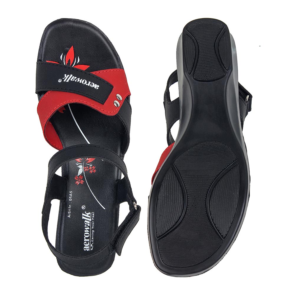 Aerowalk Women Sandals #05A5 - BLACK & RED