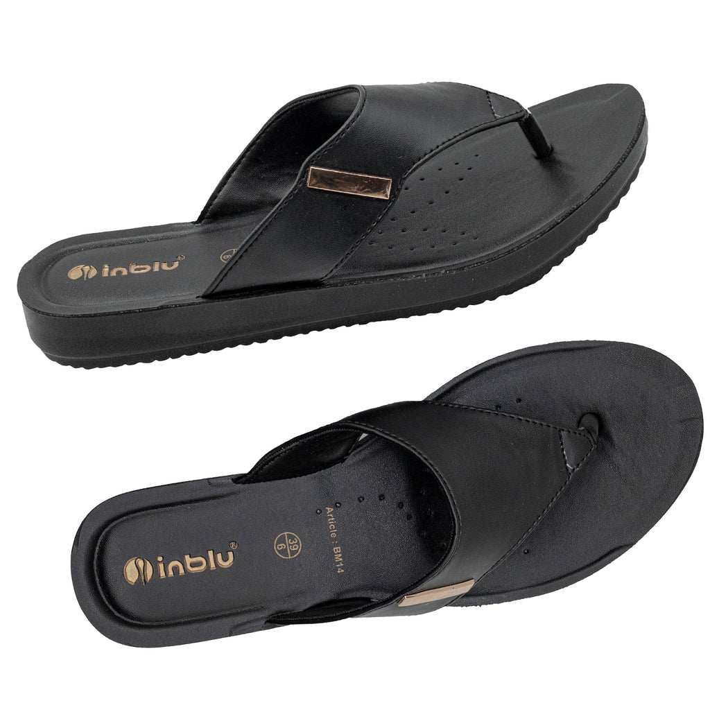 Inblu Women Black Thong Style Sandal with Slip-On Closure (BM14_BLACK)