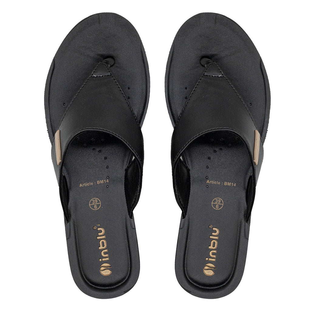 Inblu Women Black Thong Style Sandal with Slip-On Closure (BM14_BLACK)