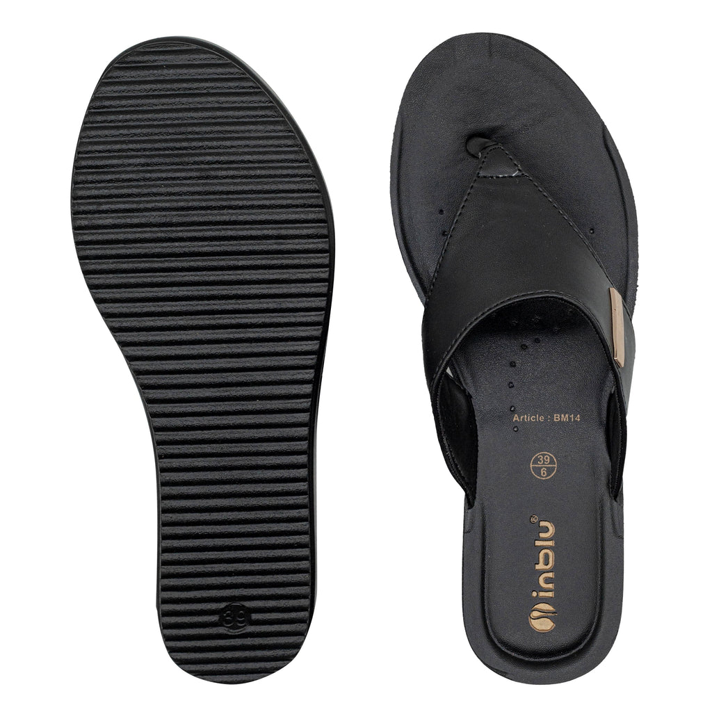 Inblu Women Black Thong Style Sandal with Slip-On Closure (BM14_BLACK)