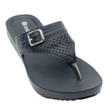 Inblu Women Black Slip-On V-Shape Sandal with Laser Cut & Buckle Styling Upper (BM76_BLACK)